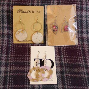 NWT Handmade Acrylic Pierced Earrings Patina & Rust, Erin Owens